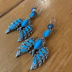 Vintage Turquoise Statement Dangle Earrings – Silver Tone Southwestern Boho
